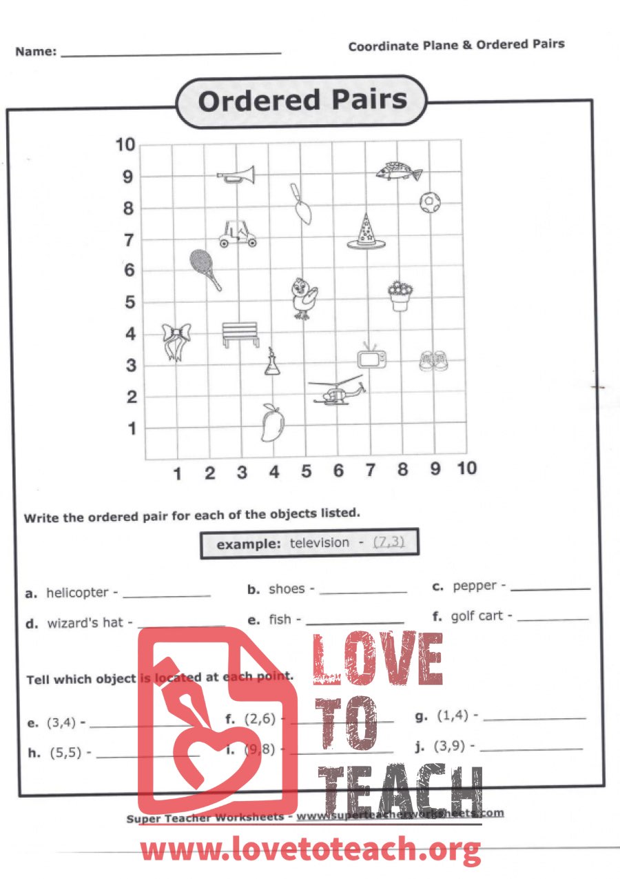 Ordered Pairs (with Answer Key)