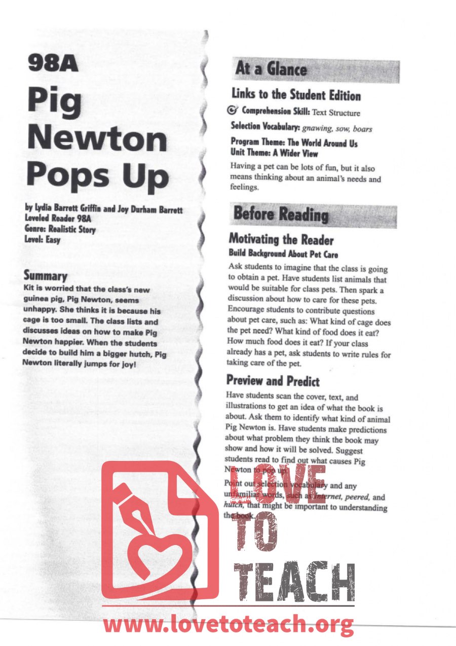 Pig Newton Pops Up - Reading Guide