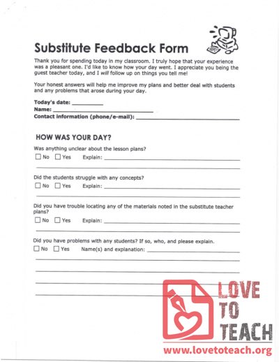 Substitute Feedback Form