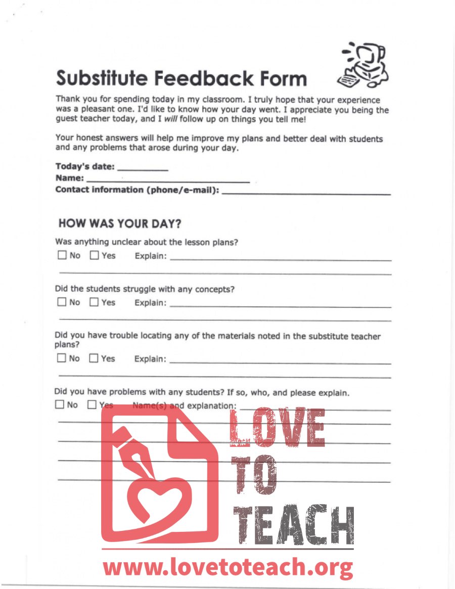 Substitute Feedback Form