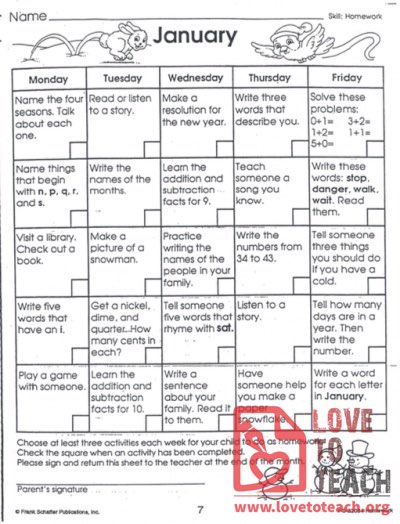 January Activity Sheet