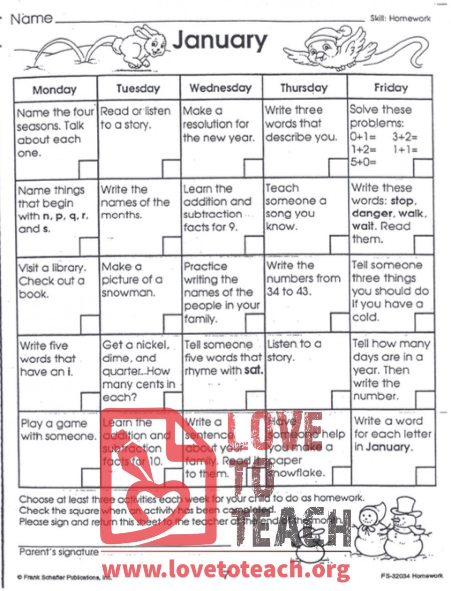 January Activity Sheet