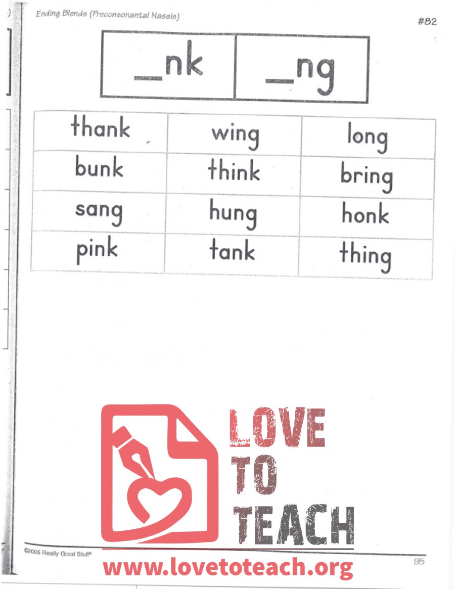 Ending Blends (Preconsonantal Nasals) - _nk, _ng