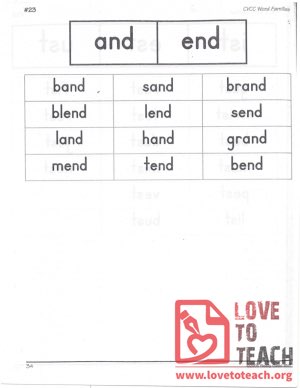 CVCC Word Families - and, end