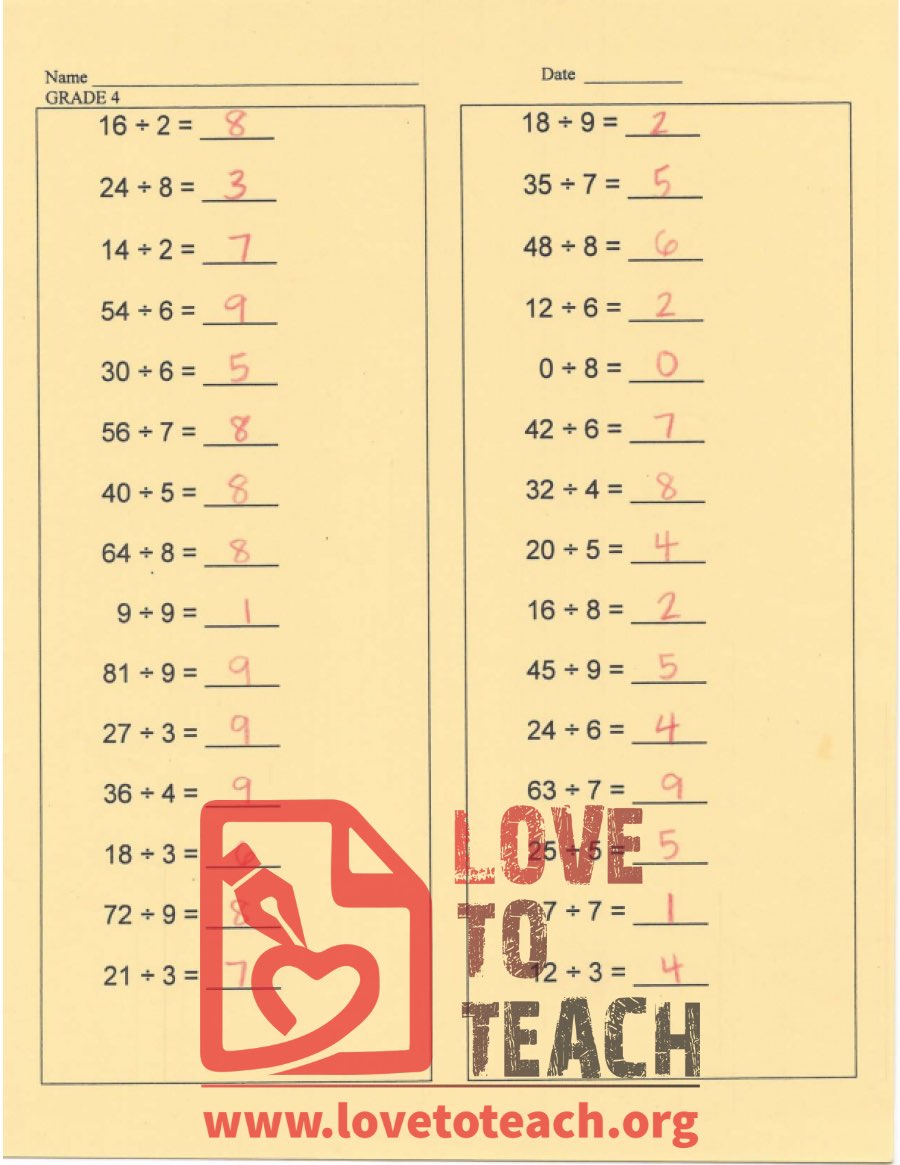 Division Practice - With Answers