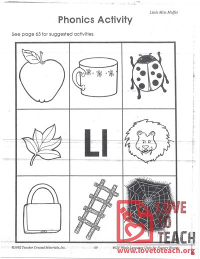 Little Miss Muffet Phonics Activity