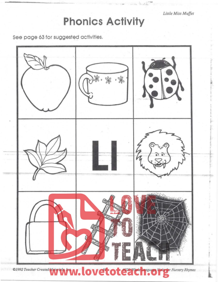 Little Miss Muffet Phonics Activity