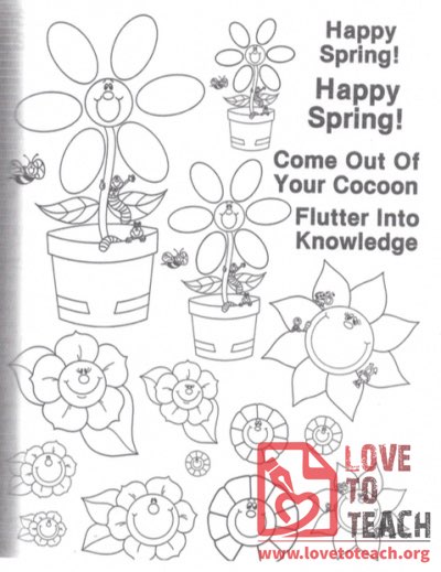 Happy Spring! Flowers Coloring Page