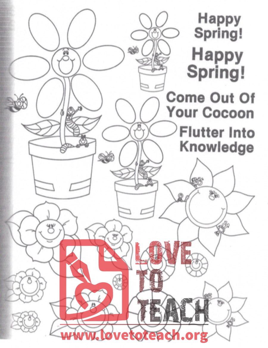 Happy Spring! Flowers Coloring Page
