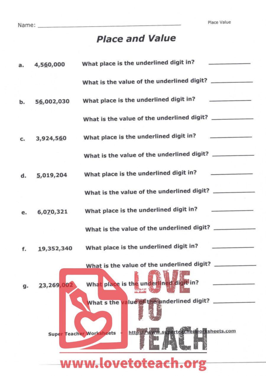 Place and Value (with Answer Key)