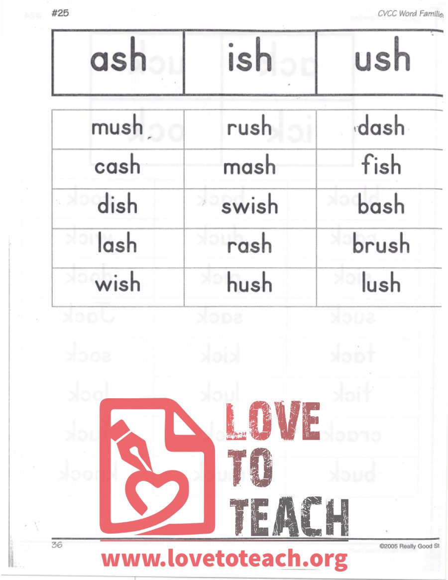 CVCC Word Families - ash, ish, ush