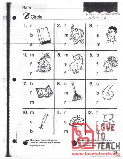 Initial Consonants - b, f, m, r, s