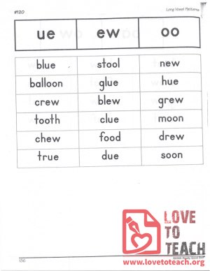 Long Vowel Patterns - ue, ew, oo