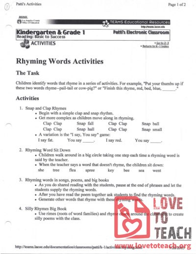 Rhyming Words Activities