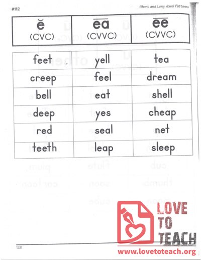 Short and Long Vowel Patterns - e