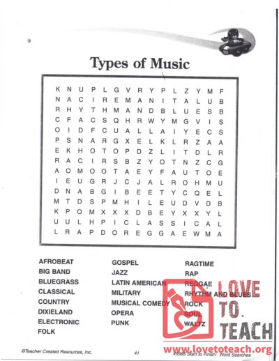 Types of Music Word Search