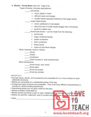 Blocks - Gross Motor Materials Checklist