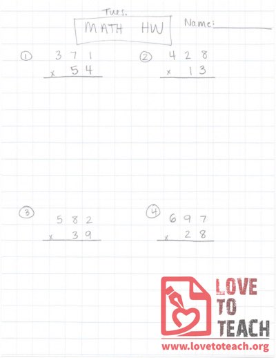 Multiplication Homework (B) With Answers