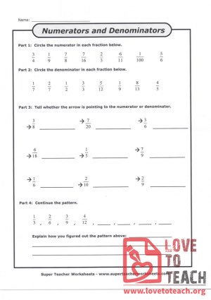 Numerators and Denominators (with Answer Key)