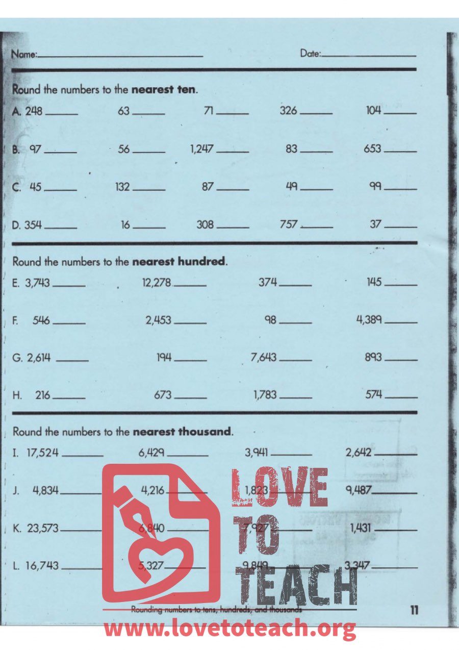 Rounding Worksheets (with Answer Key)