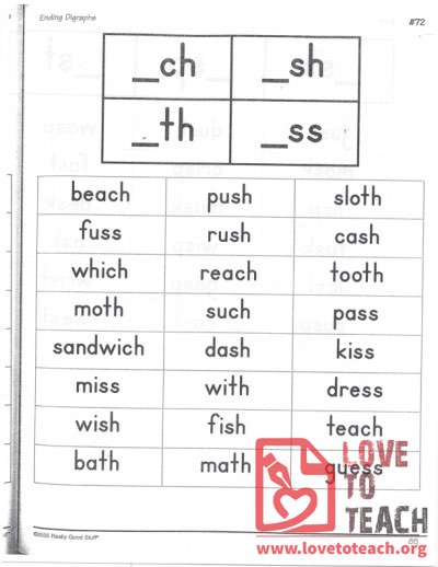 Ending Digraphs - _ch, _sh, _th, _ss