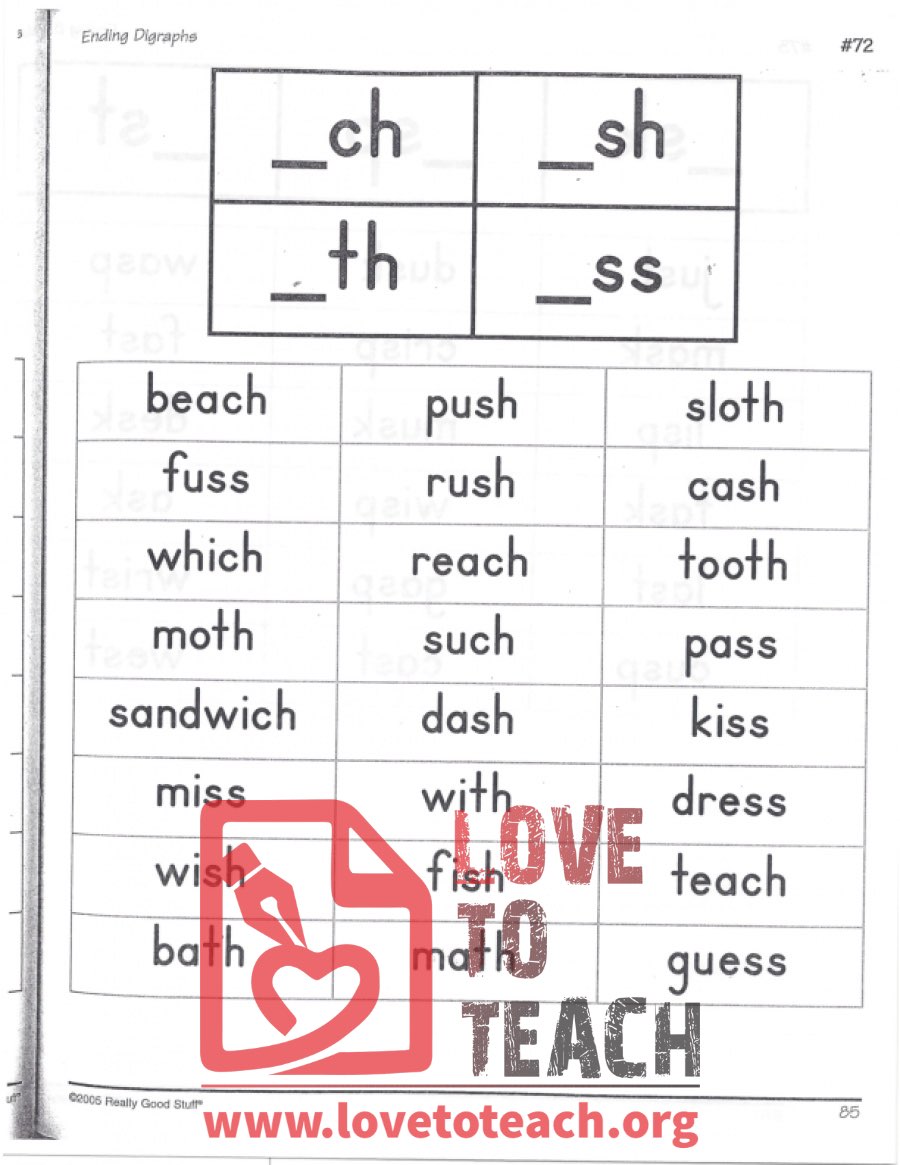 Ending Digraphs - _ch, _sh, _th, _ss