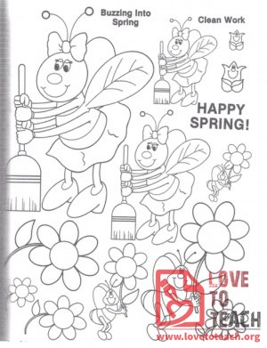 Happy Spring! Bees Coloring Page