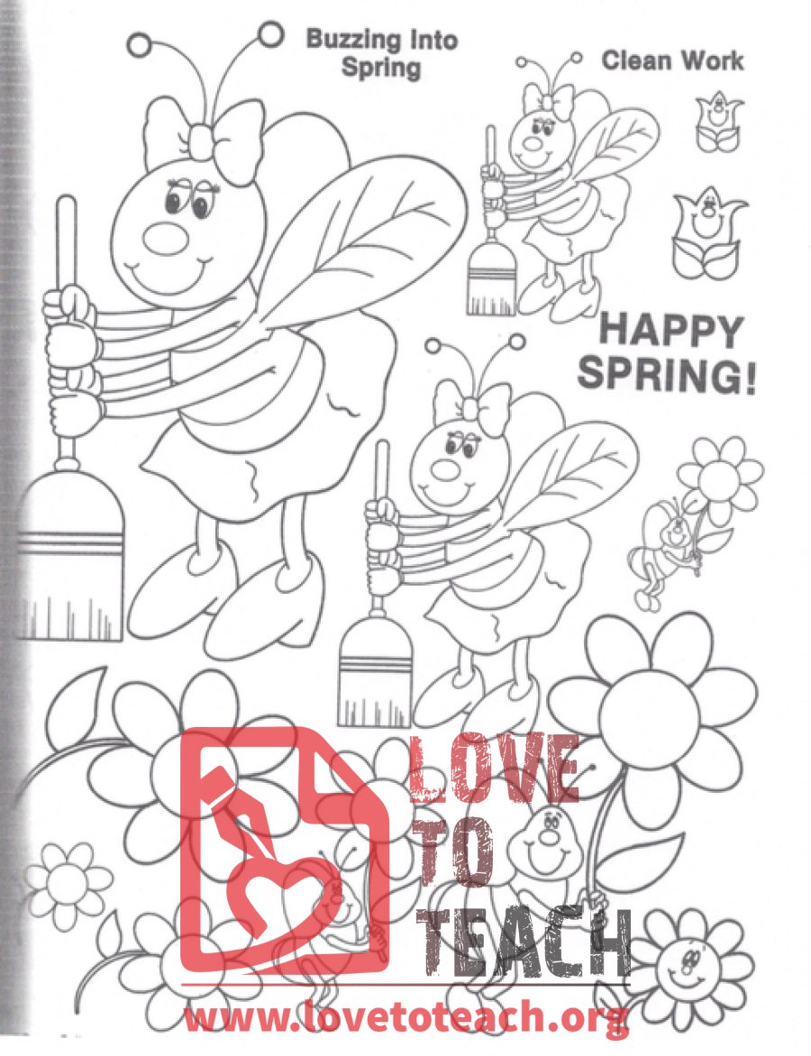 Happy Spring! Bees Coloring Page