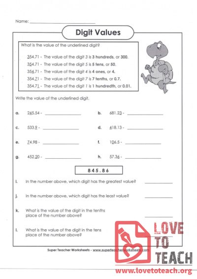 Digit Values (A) (with Answer Key)