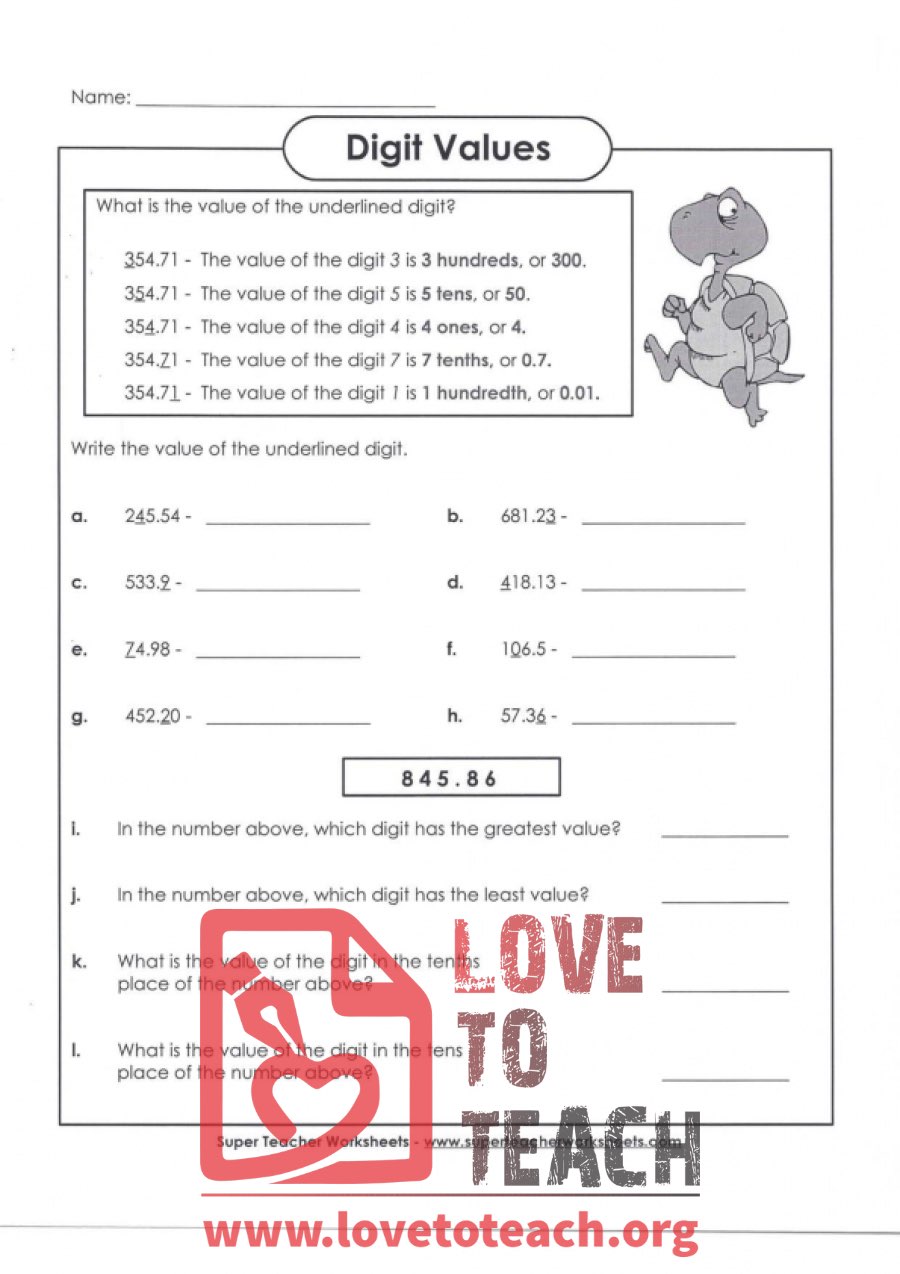 Digit Values (A) (with Answer Key)