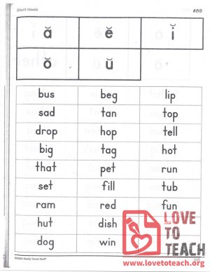 Short Vowels - a, e, i, o, u