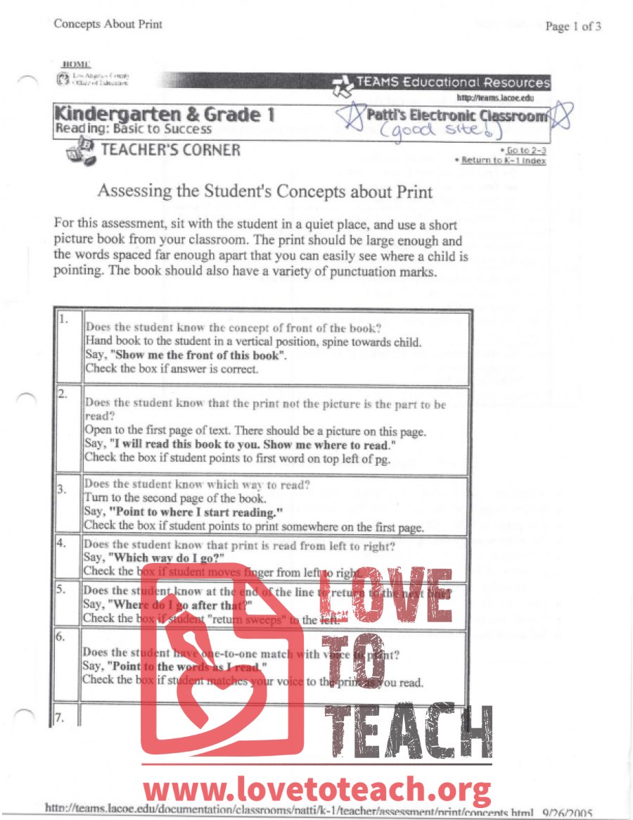 Assessing the Student's Concept of Print