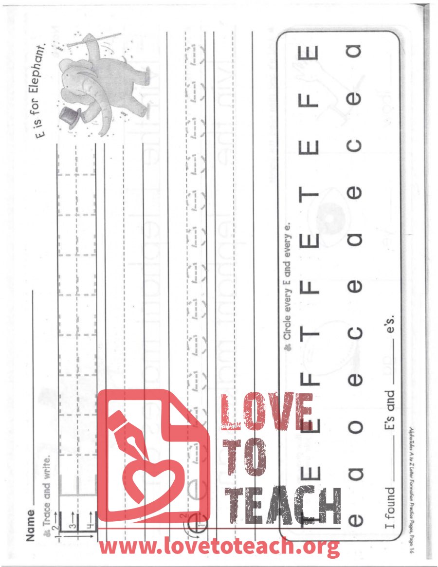 E - Letter Formation Practice Pages