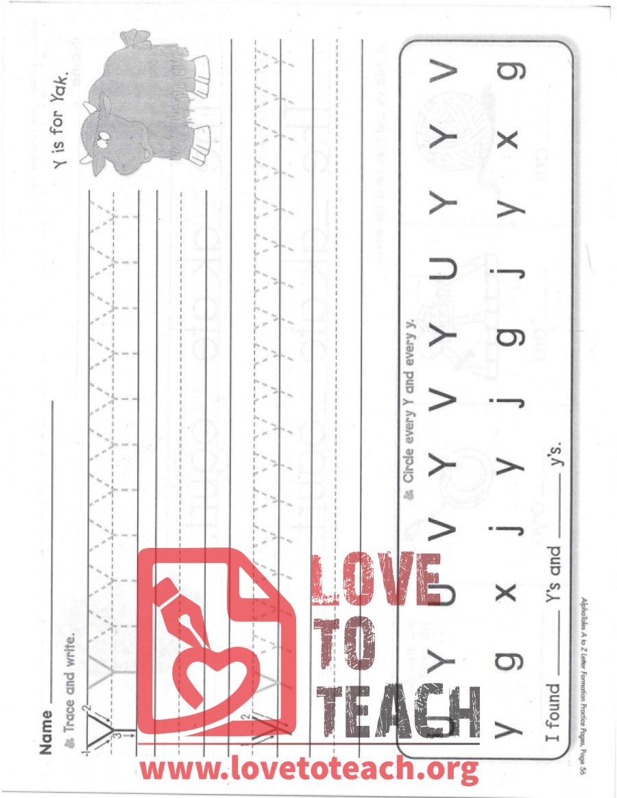 Y - Letter Formation Practice Pages