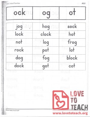 CVCC Word Families - ock, og, ot