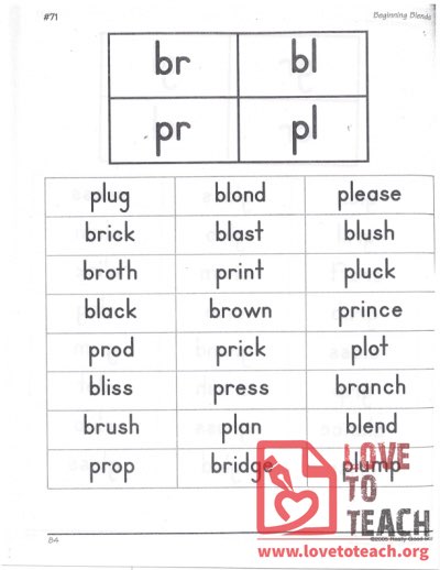 Beginning Blends - br, bl, pr, pl