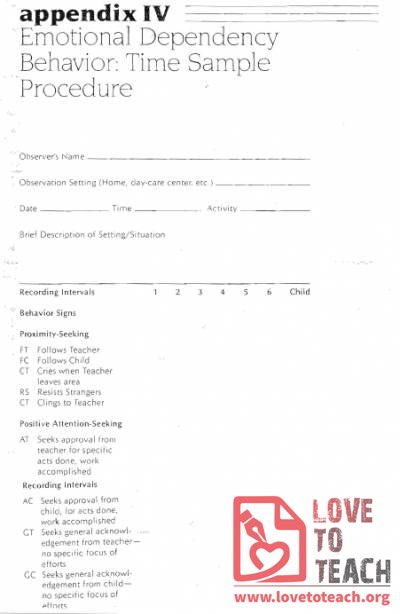 Emotional Dependency Behavior Time Sample Form