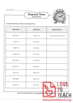 Elapsed Time (A) (with Answer Key)