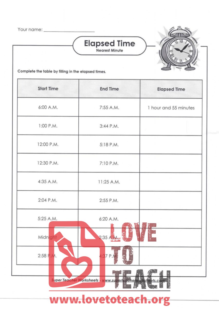 Elapsed Time (A) (with Answer Key)