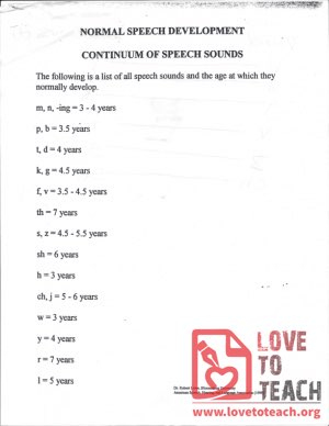 Normal Speech Development Continuum of Speech Sounds