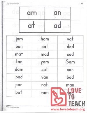 CVC Word Families - am, an, at, ad