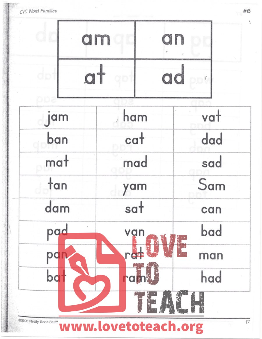 CVC Word Families - am, an, at, ad