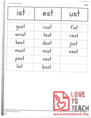 CVCC Word Families - est, ist, ust