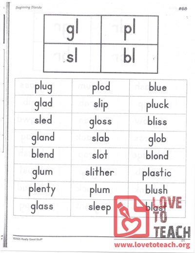 Beginning Blends - gl, pl, sl, bl