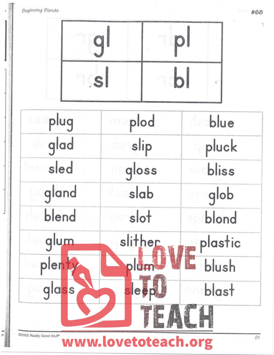 Beginning Blends - gl, pl, sl, bl