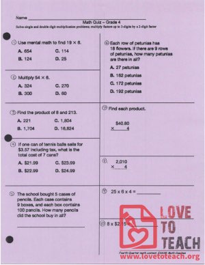 Single, Double, and Triple Digit Multiplication Quiz