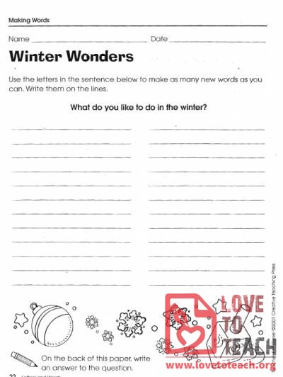 Winter Wonders Word Activity