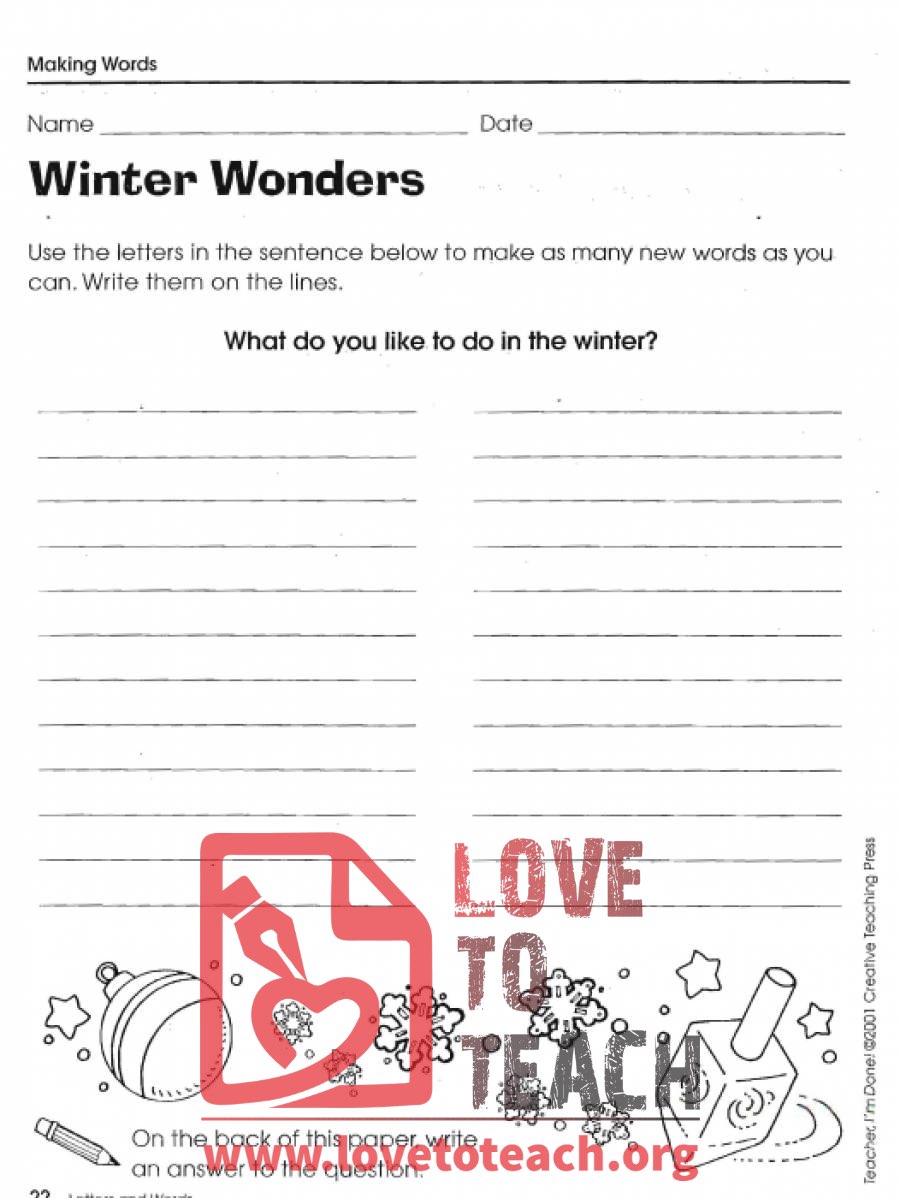 Winter Wonders Word Activity