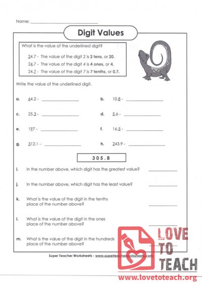 Digit Values (B) (with Answer Key)