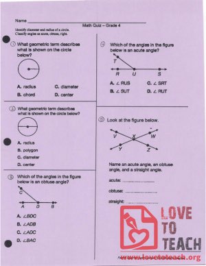 Diameter, Radius, and Angle Quiz - With Answers
